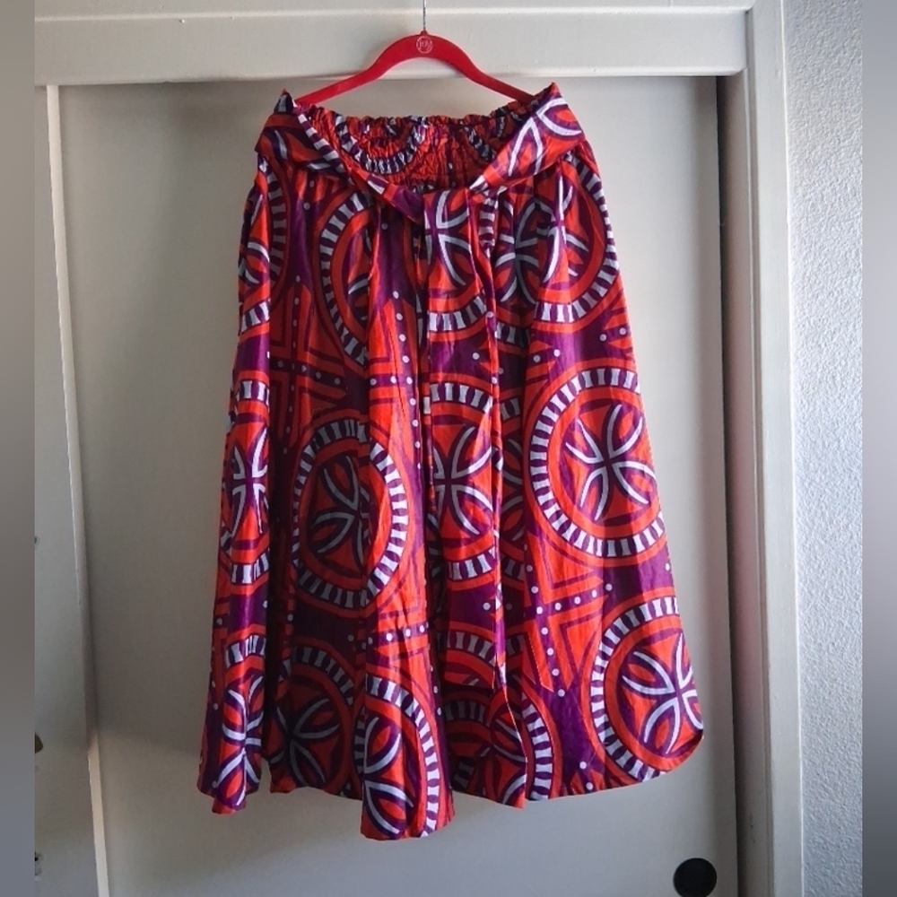 Womens Abstract Geometric Colorful Red & Purple Belted Midi Skirt One Size